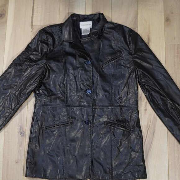 Vintage Black Faux Leather Jacket - Size Medium - Picture 1 of 7